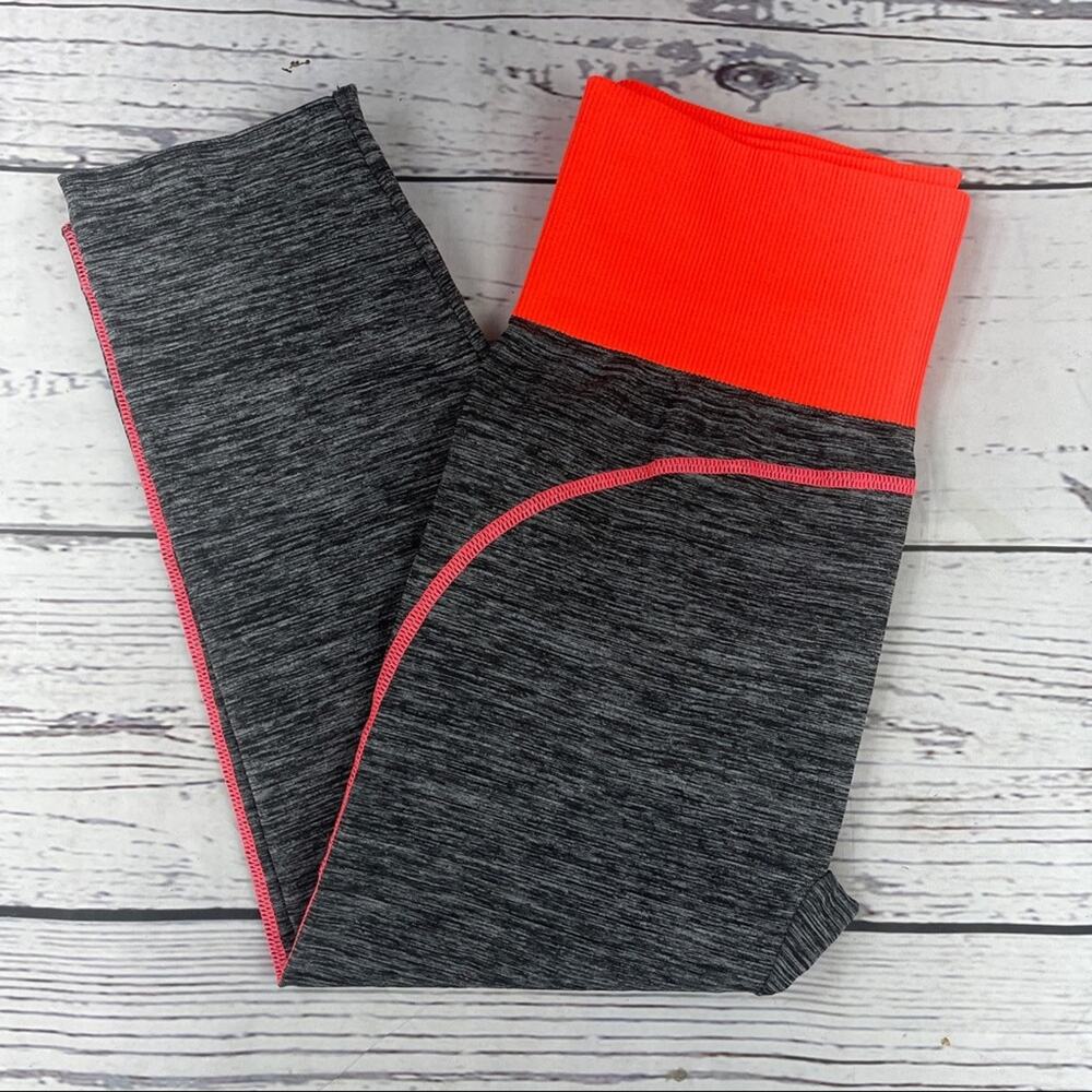 FC neon orange workout capris wide waistband